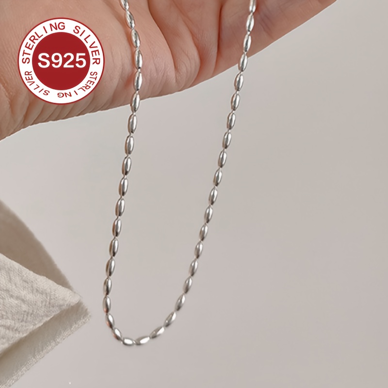 Women's 925 Hypoallergenic Rice Grain Olive Pearl Necklace — Minimalist Layered Style